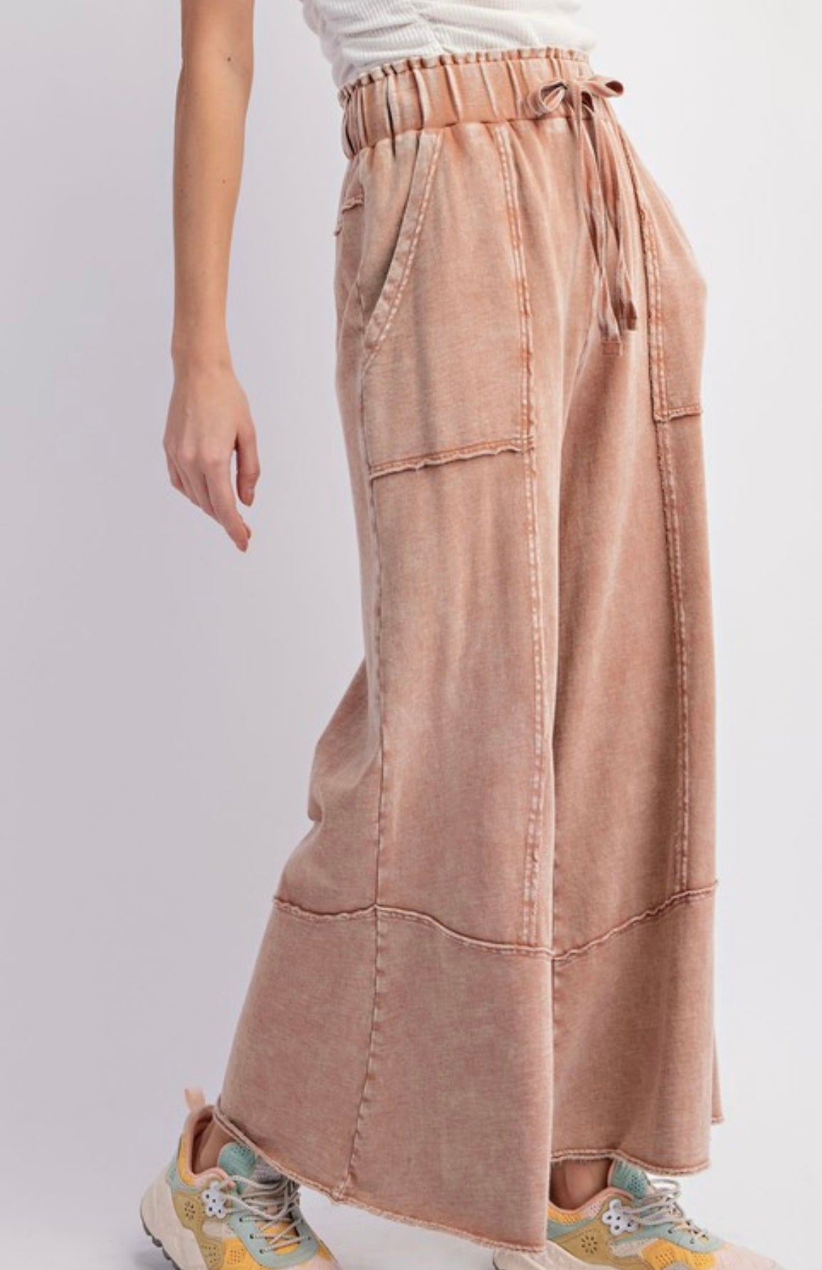 Dames Wijd Beenbroek van Mineral Washed Terry Knit 1