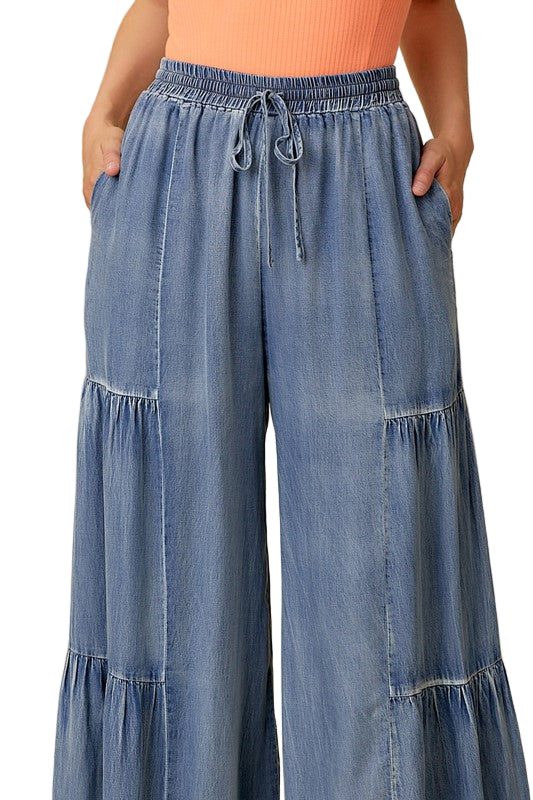 Dames Wijde Broek Met Rimpels Van Denim 0
