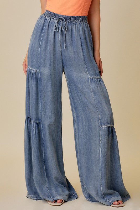 Dames Wijde Broek Met Rimpels Van Denim 1