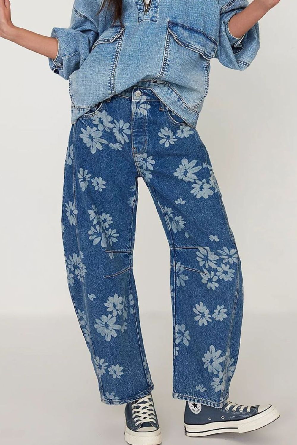 Dames Wijde Jeans Bloemenprint 95% Rayon, Casual Flared Broek 2