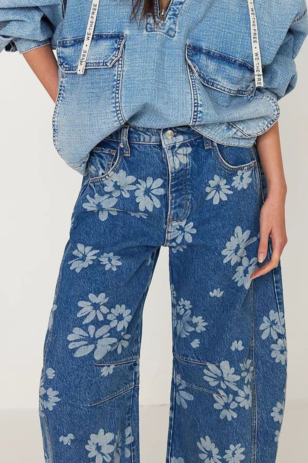 Dames Wijde Jeans Bloemenprint 95% Rayon, Casual Flared Broek 3