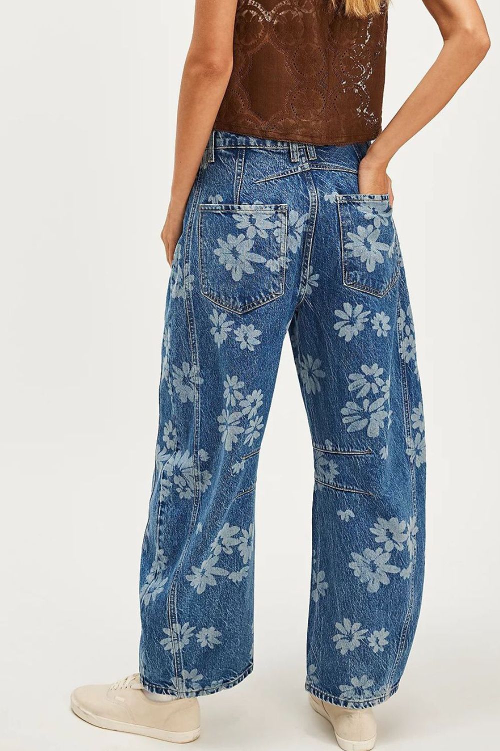 Dames Wijde Jeans Bloemenprint 95% Rayon, Casual Flared Broek 5