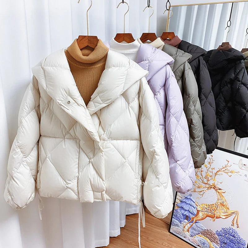 Dames Winterjas Korte Cocoon Met Capuchon Diamond Puffer 0