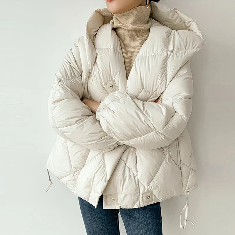 Dames Winterjas Korte Cocoon Met Capuchon Diamond Puffer 2