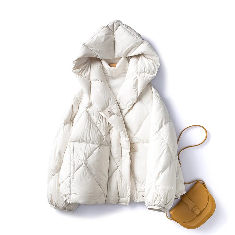 Dames Winterjas Korte Cocoon Met Capuchon Diamond Puffer 9