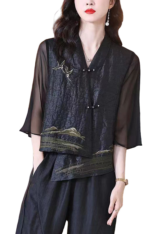 Dames Winterjas Retro V-hals Patchwork Met Chinese Knoop 0