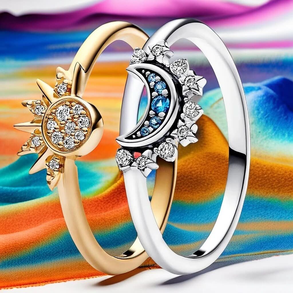 Dames Zilveren Ring Maan en Zonontwerp voor Tijdloze Stijl 2
