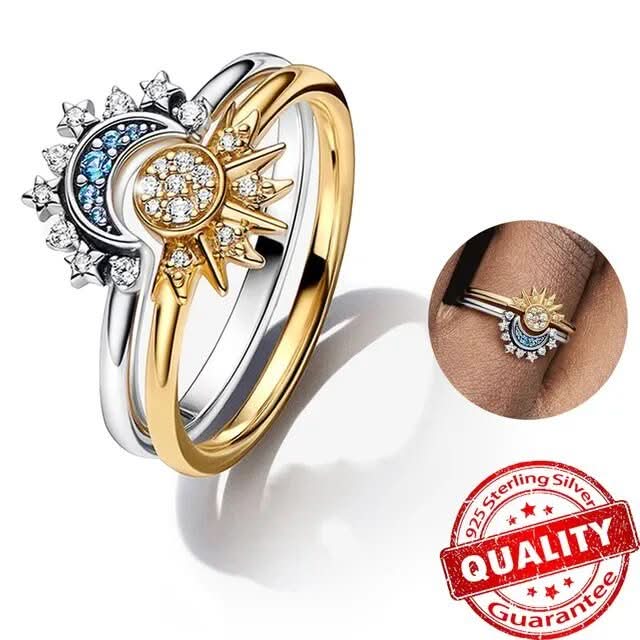 Dames Zilveren Ring Maan en Zonontwerp voor Tijdloze Stijl 6