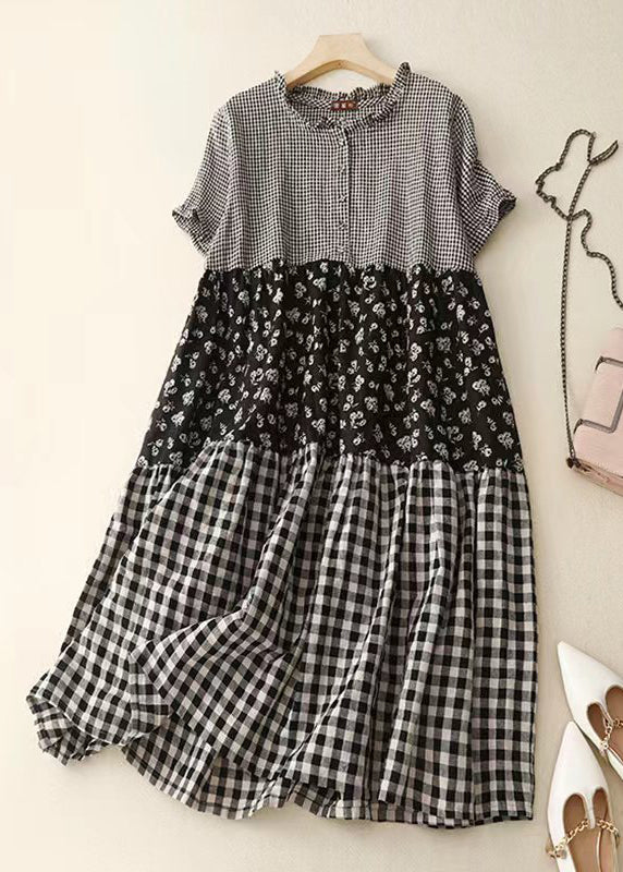 Dames Zomerjurk Ruches en Patchwork voor Casual en Speciale Gelegenheden 0