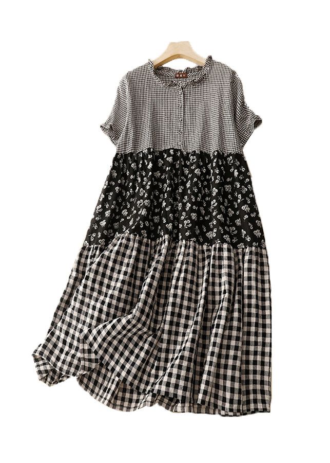 Dames Zomerjurk Ruches en Patchwork voor Casual en Speciale Gelegenheden 4