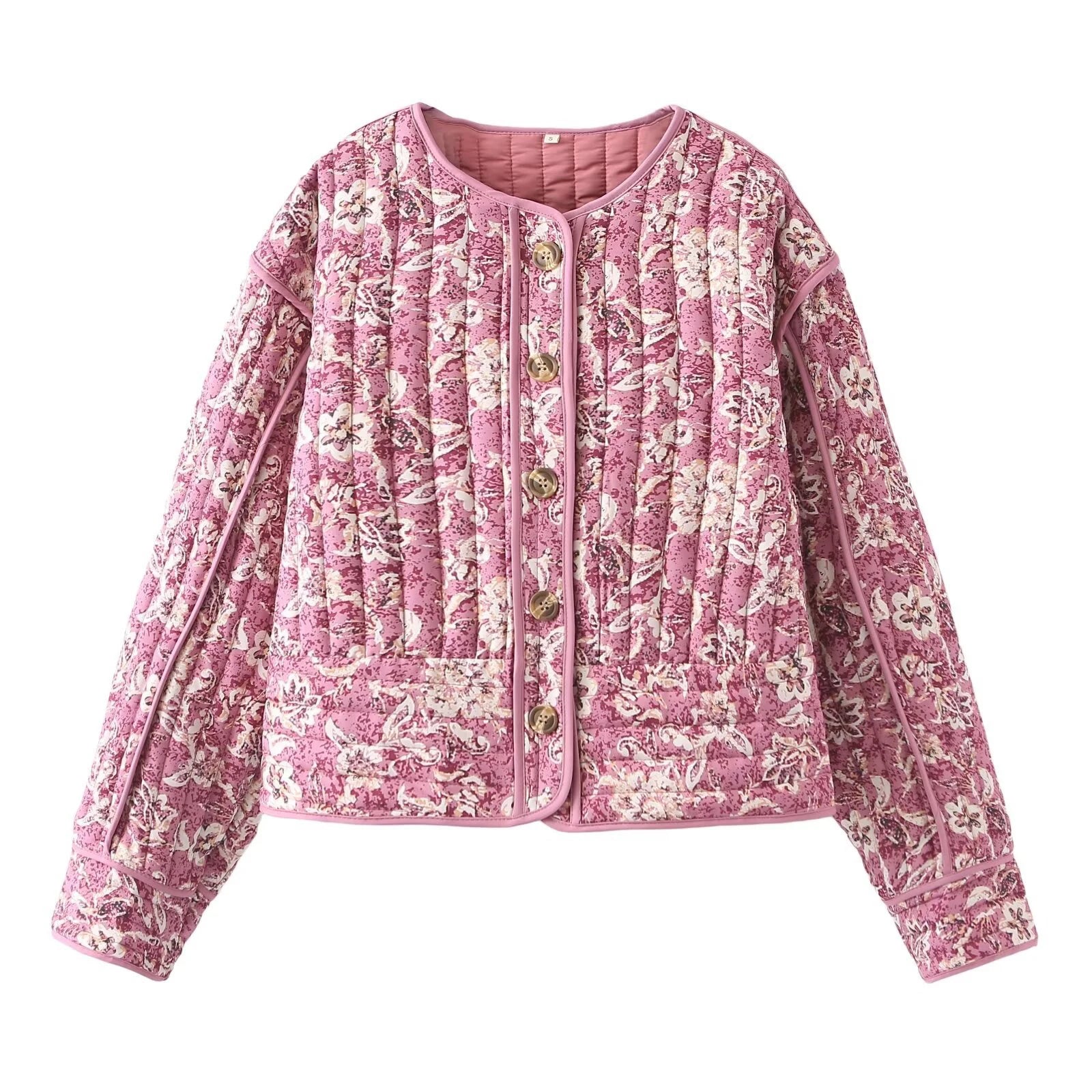 Damesjas Winter Gewatteerd Cropped met Bloemenprint 1