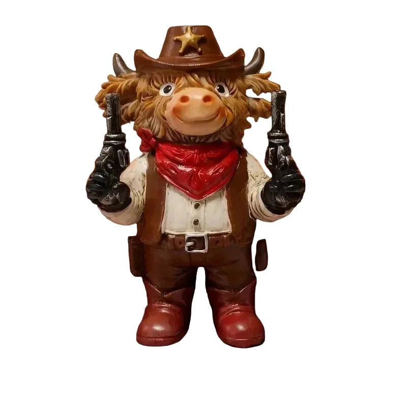 Decoratief Cowboyfiguur met Schotse Hooglandkoe Design 0
