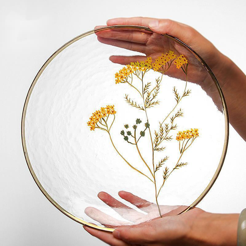 Decoratief Glasbord Bloemenprint met Gouden Rand 0