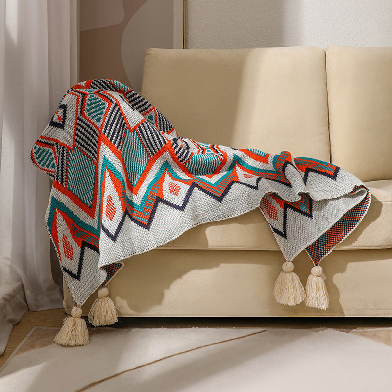 Decoratieve Gebreide Deken Met Geometrisch Patroon 4
