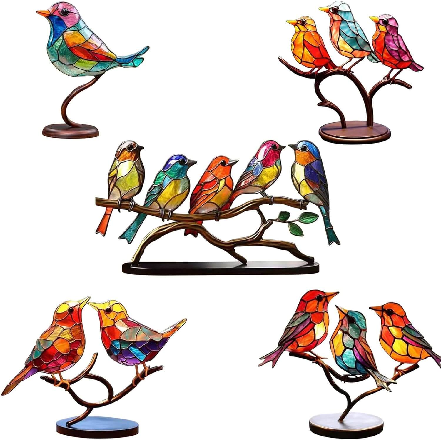 Decoratieve Sculptuur van Kleurrijke Vogels op Takken Modern 5