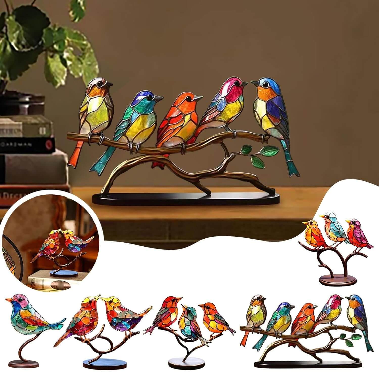 Decoratieve Sculptuur van Kleurrijke Vogels op Takken Modern 6