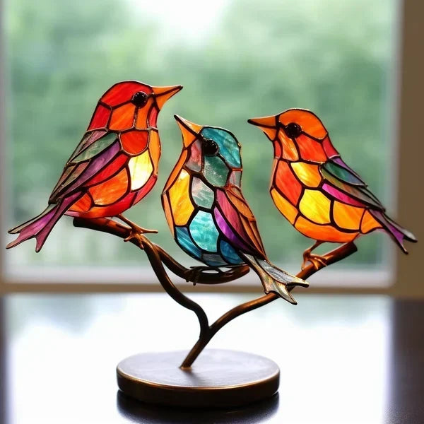 Decoratieve Vogelbeeldjes Set van 3 Kleurrijke Acryl Design 2