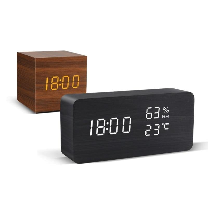 Digitale Wekker Houten Blok Modern Met Snooze Functie 2
