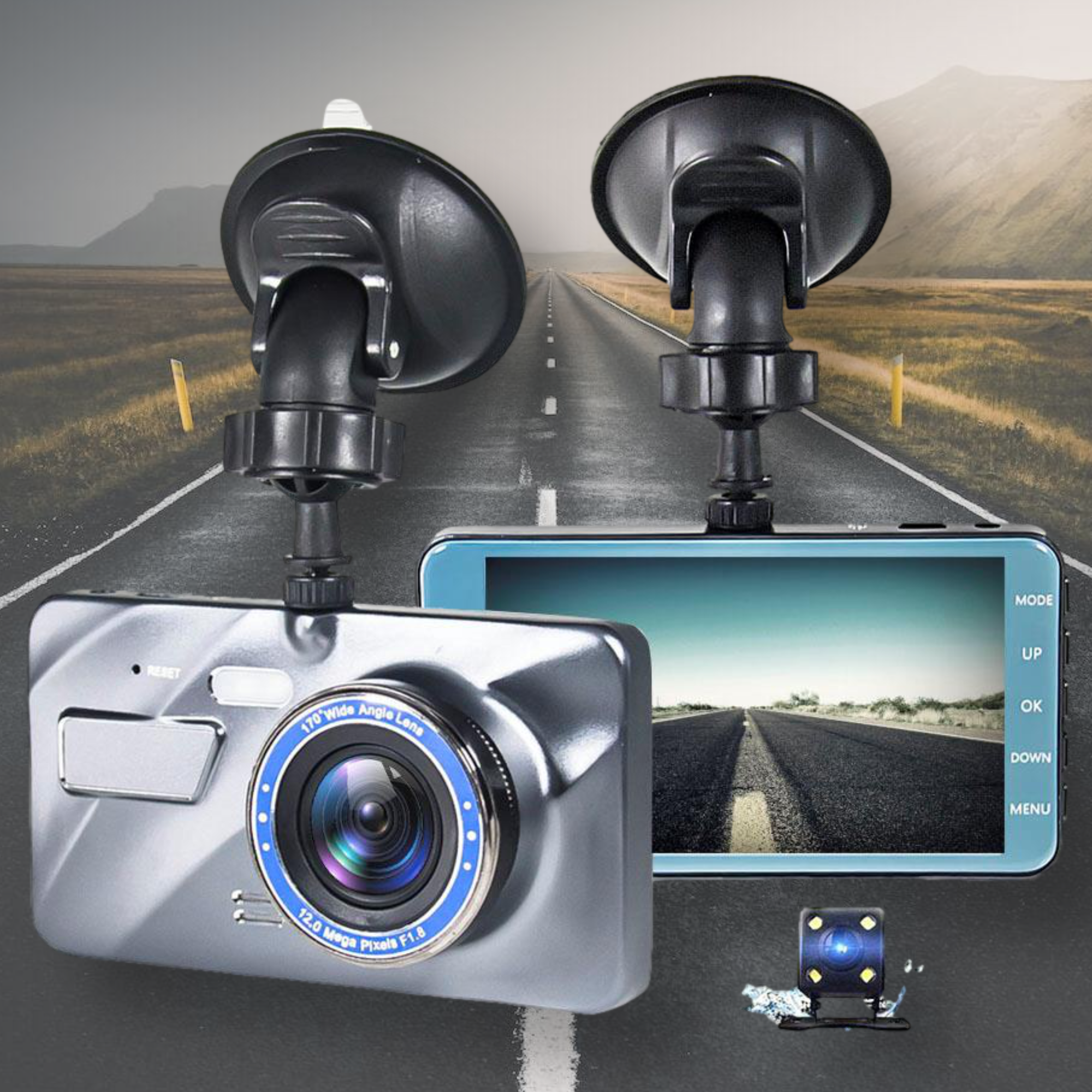 Draadloze Dashcam Voor en Achter met 170° Gezichtsveld en Nachtzicht 0