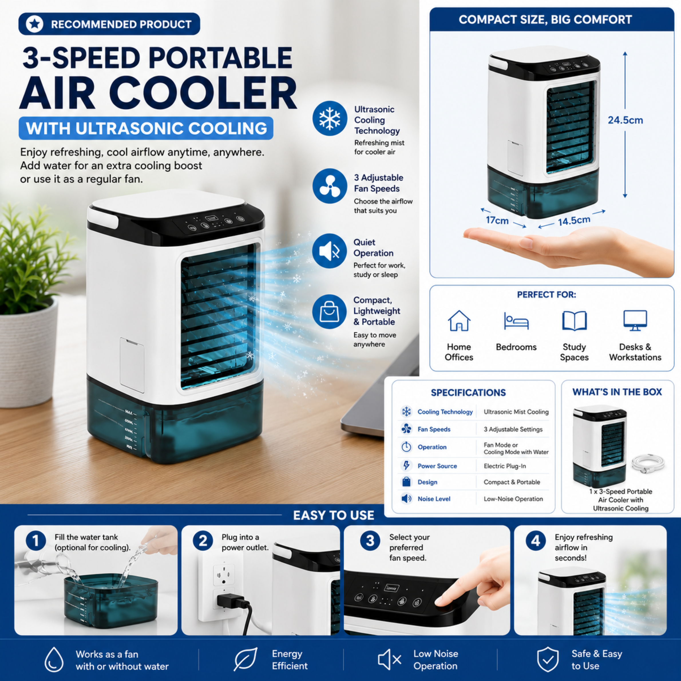 Draagbare Airconditioner Ultrasone Koeling 3 Snelheden 1