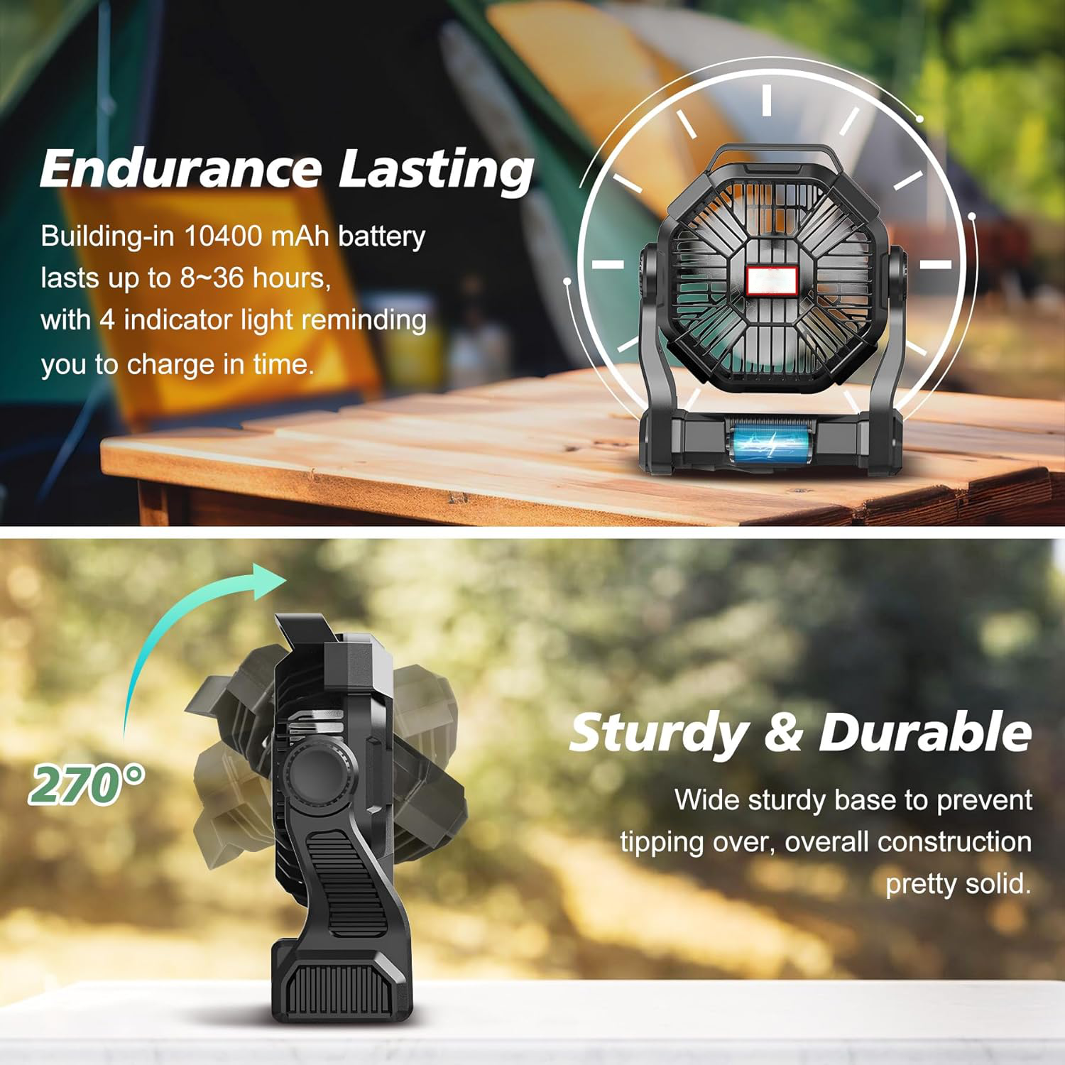 Draagbare Campingventilator met LED-Lantaarn voor Buitenactiviteiten 2