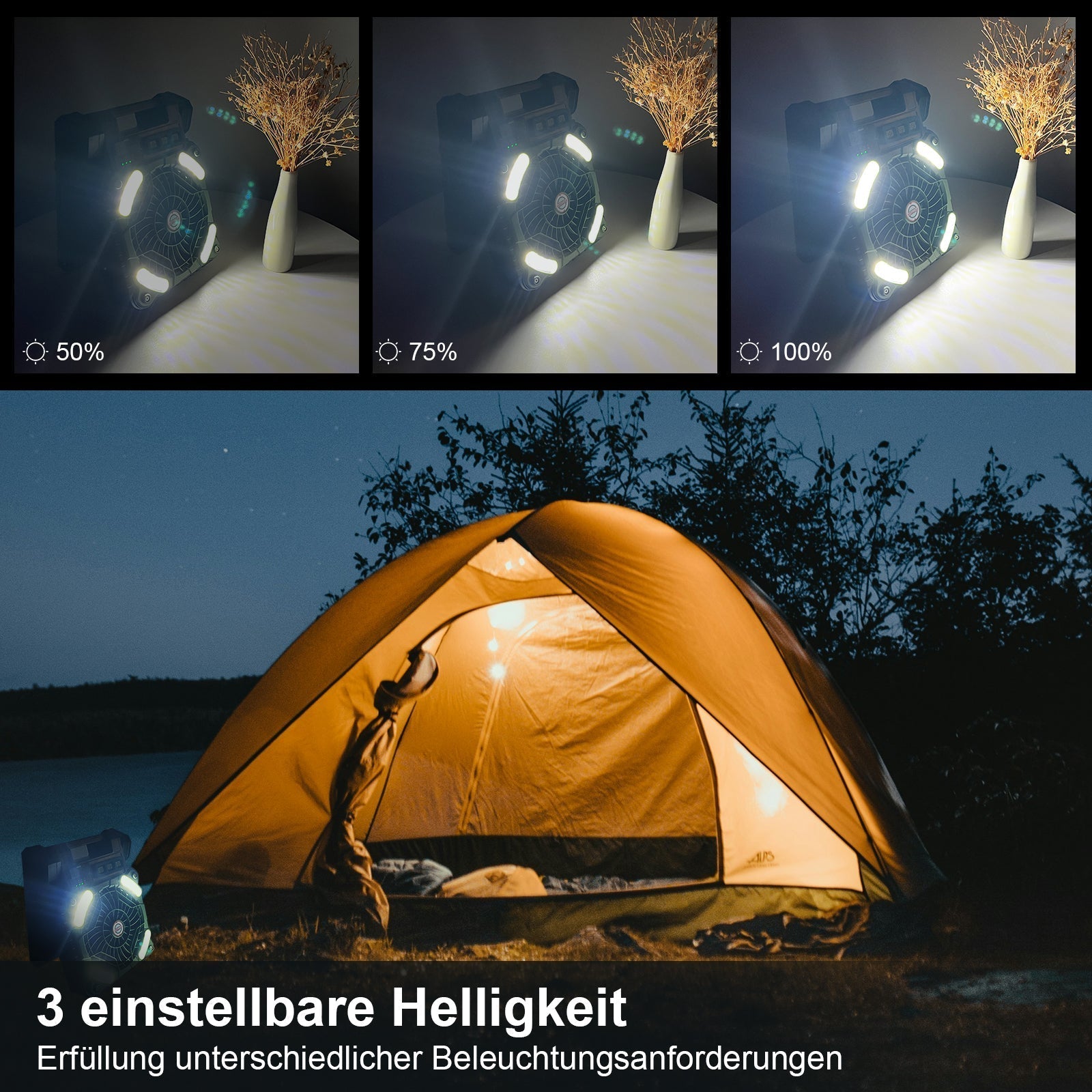 Draagbare Campingventilator met LED-verlichting 4