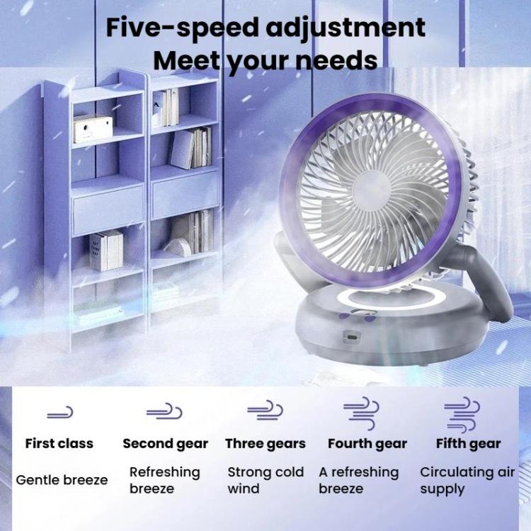 Draagbare Ventilator met LED Verlichting en Vijf Snelheden 2
