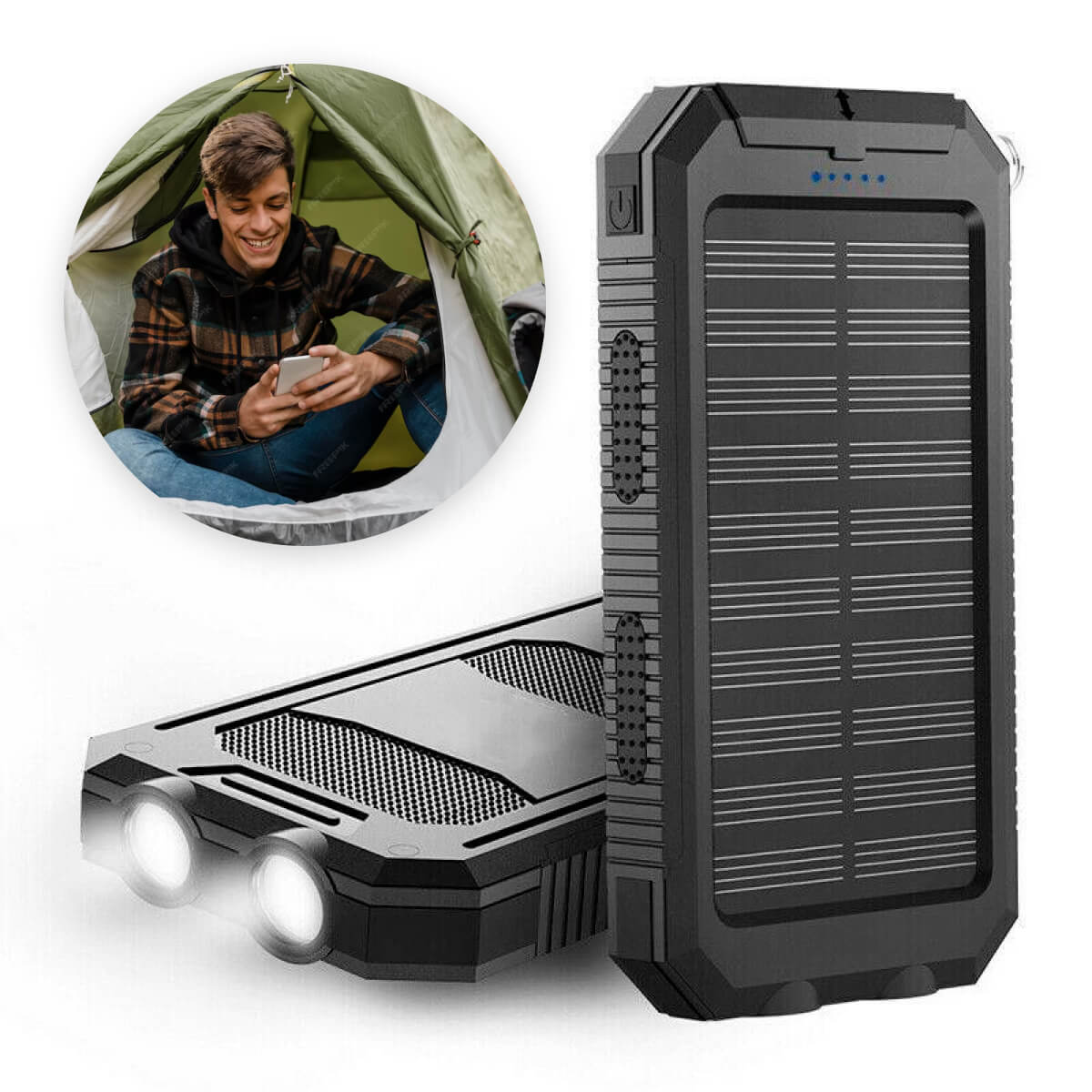 Draagbare Zonne-energiebank met Dubbele USB-poorten en LED-zaklamp voor Avontuurlijke Reizen 6