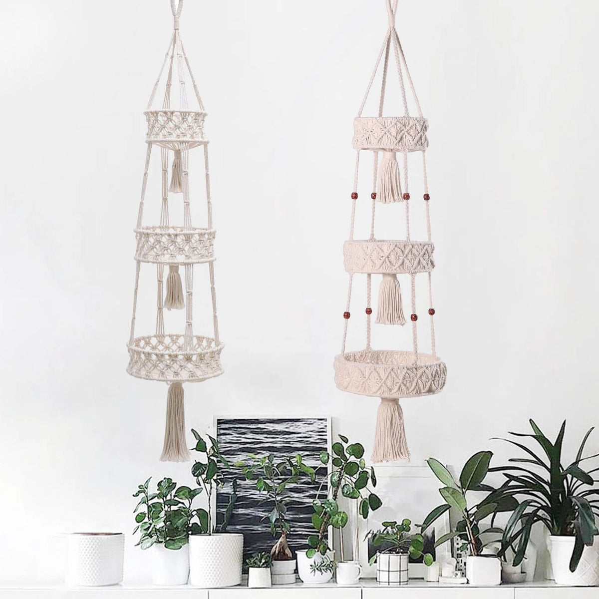 Drielaagse Macramé Plantenhouder Hangend 1