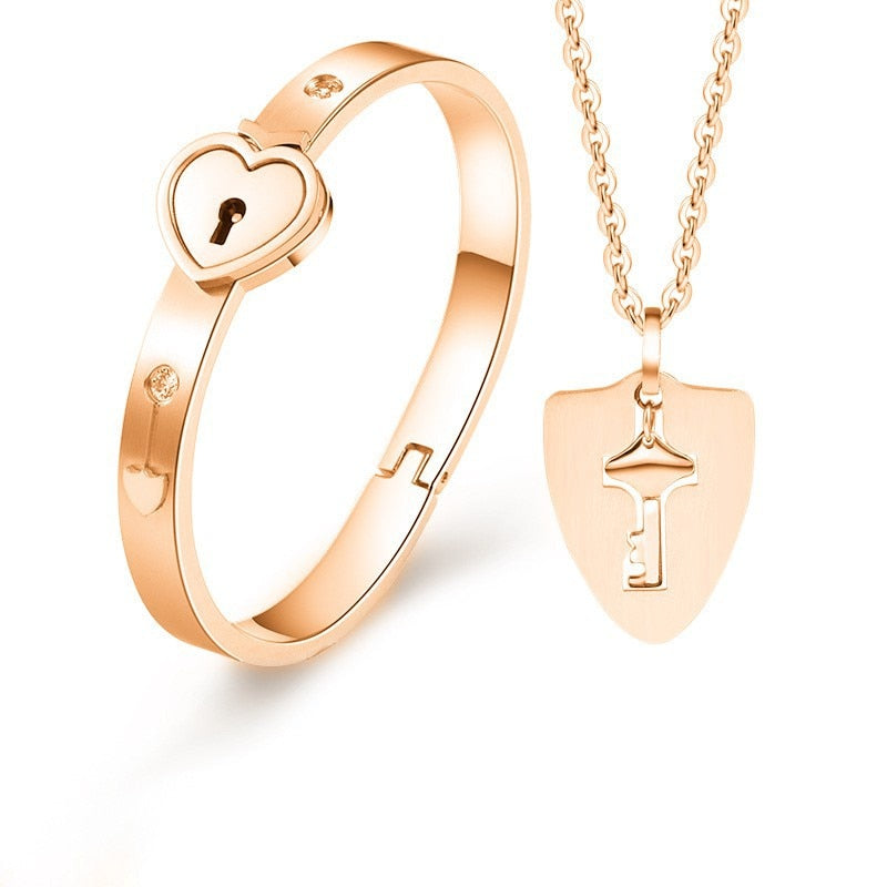 Lock Key Armband en Ketting Set
