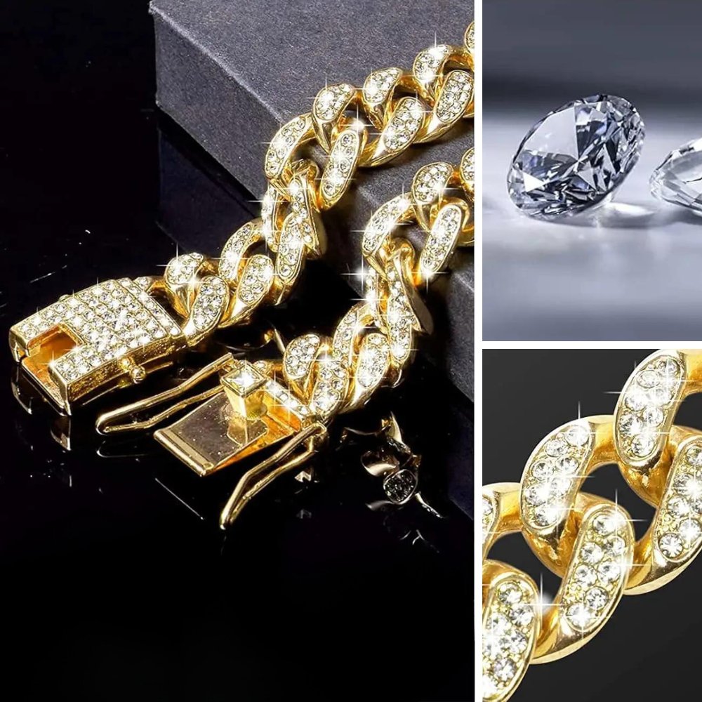 Halsband Hond Luxe met Gouden Ketting en Zirkonia Diamanten voor Honden 1