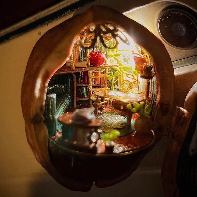 Handgemaakt Poppenhuis Walnootschelp met Binnenverlichting 7
