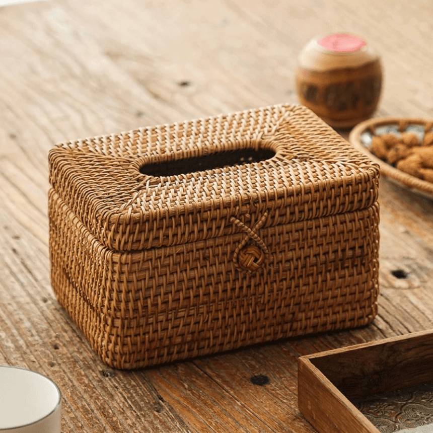 Handmade Tissue Box Holder Rattan Look Decoratieve Opberger 0