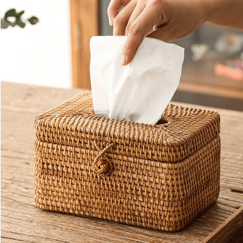 Handmade Tissue Box Holder Rattan Look Decoratieve Opberger 4