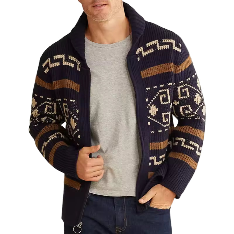 Heren Cardigan Gebreid met Rits en Patroon 0