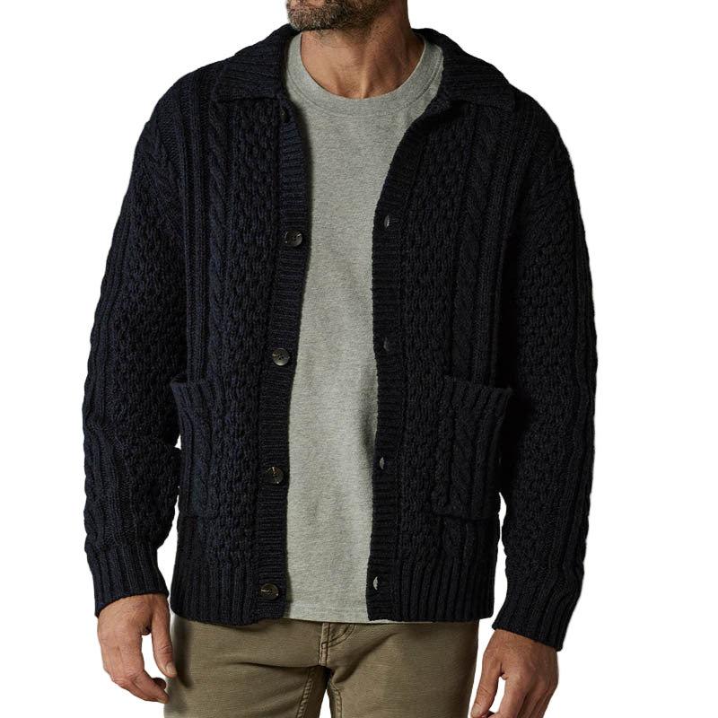 Heren Cardigan Wol Kabelbrei Relaxed Fit 0