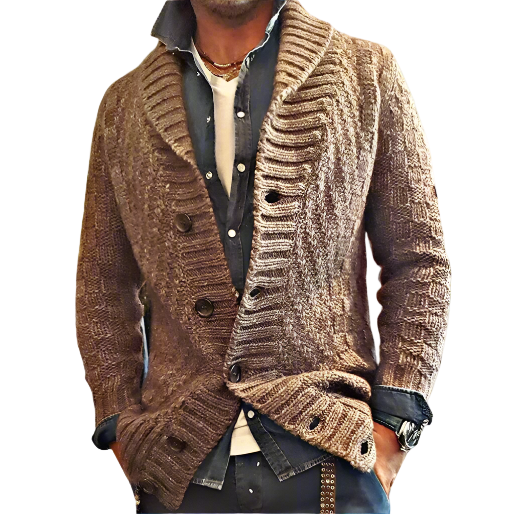 Heren Cardigan Wolmix Relaxed Fit met Shawl Collar 0