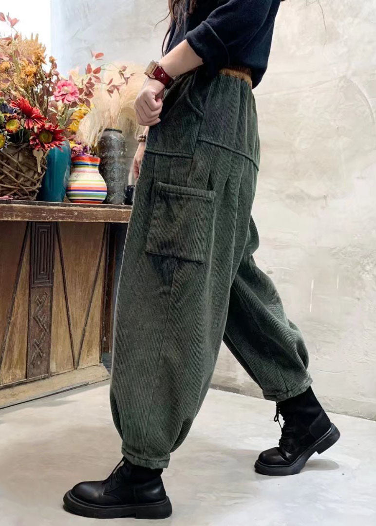 Heren Cargo Broek Losse Pasvorm Groene Corduroy 2