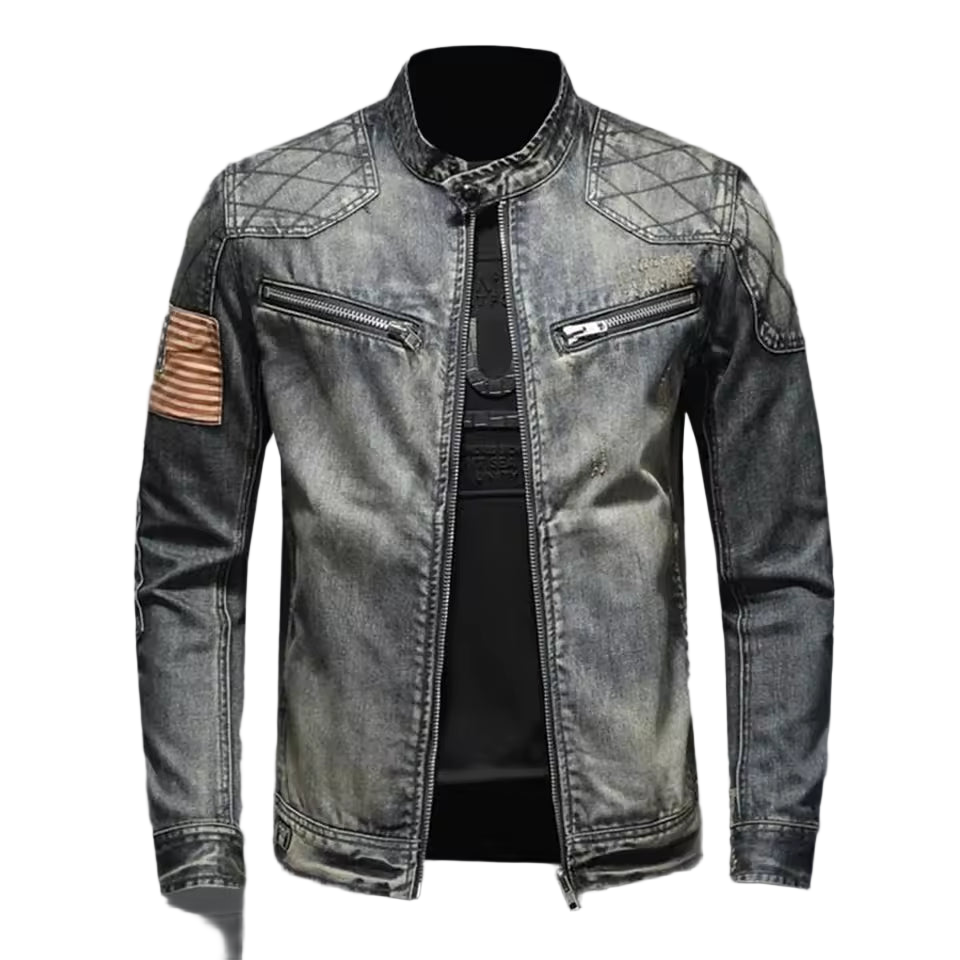 Heren Denim Jacket Slim Fit met Ritskraag
