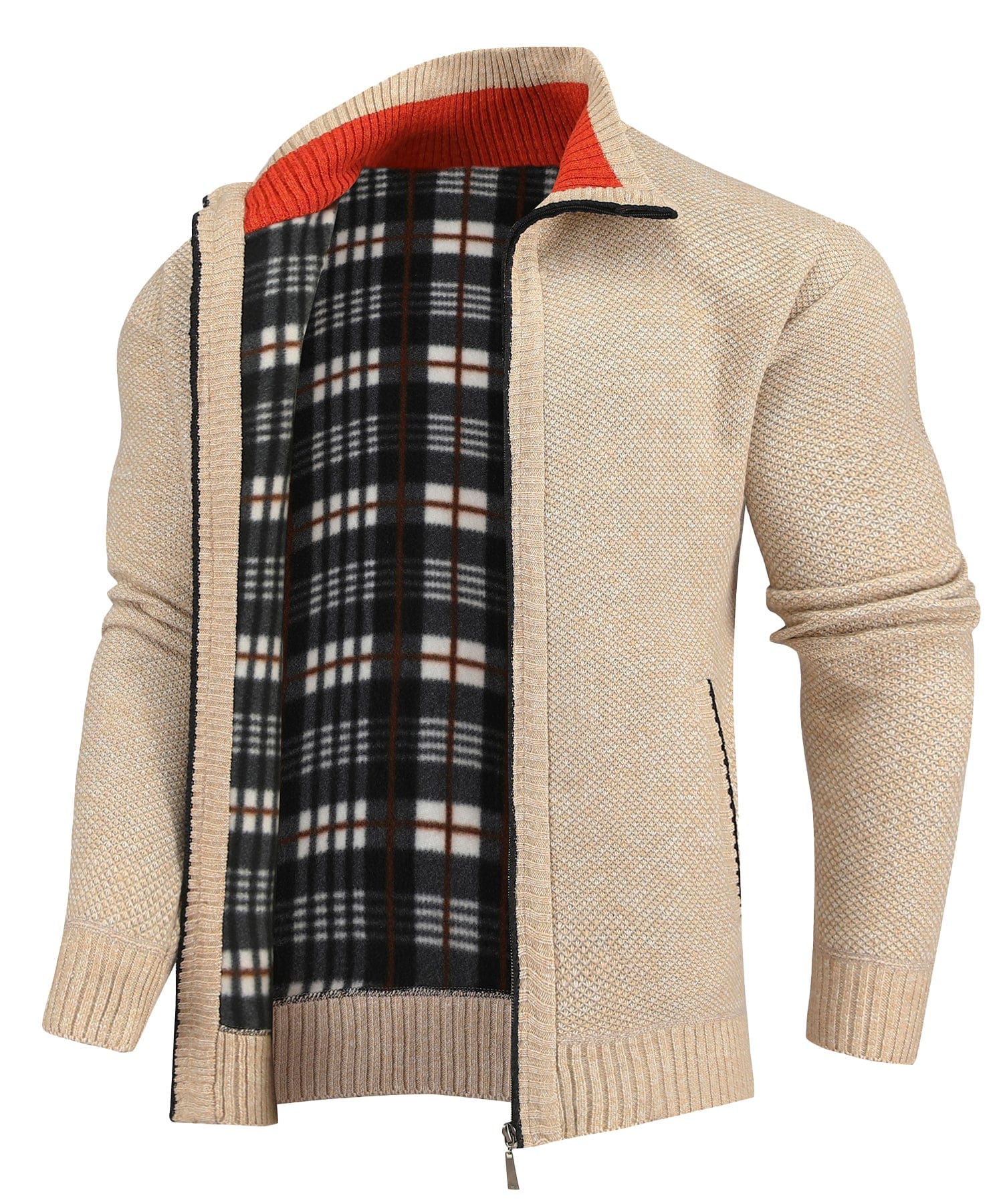 Heren Flanel Gevoerde Sweater Met Volledige Rits 5