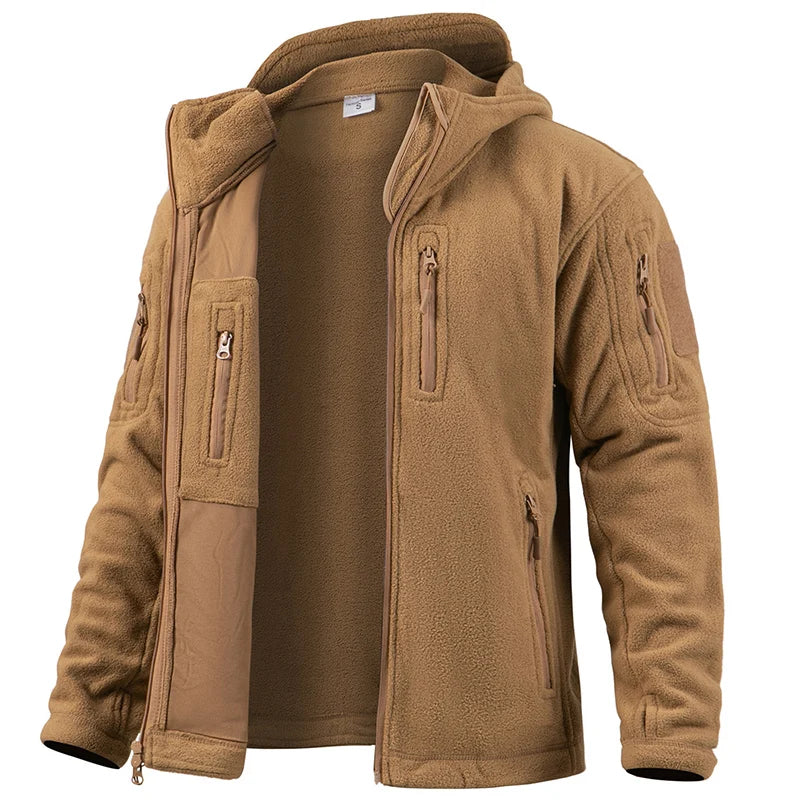 Heren Fleece Tactical Jacket met Capuchon en Meerdere Zakjes 0