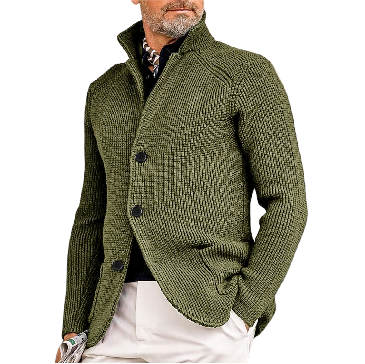 Heren Gebreide Cardigan Met Hoge Kraag 0