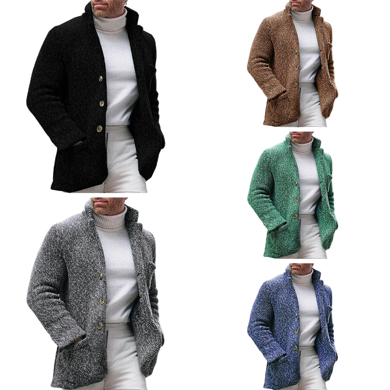 Heren Gebreide Cardigan met Chunky Textuur en Staande Kraag 5