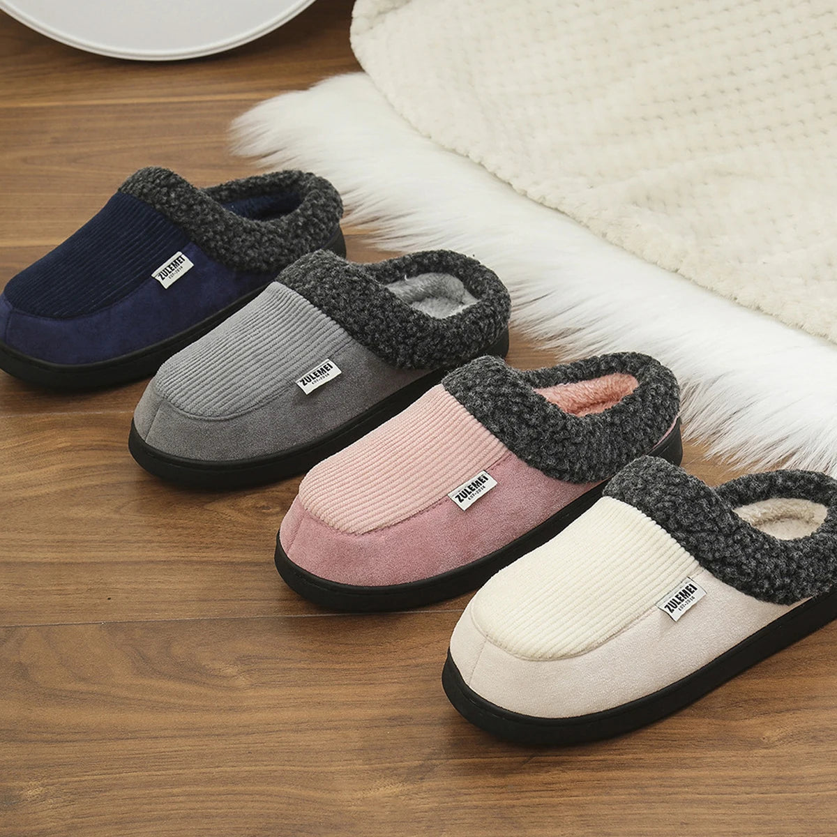 Heren Geheugenfoam Huisslippers met Zachte Pluche en Antislip Zool 1