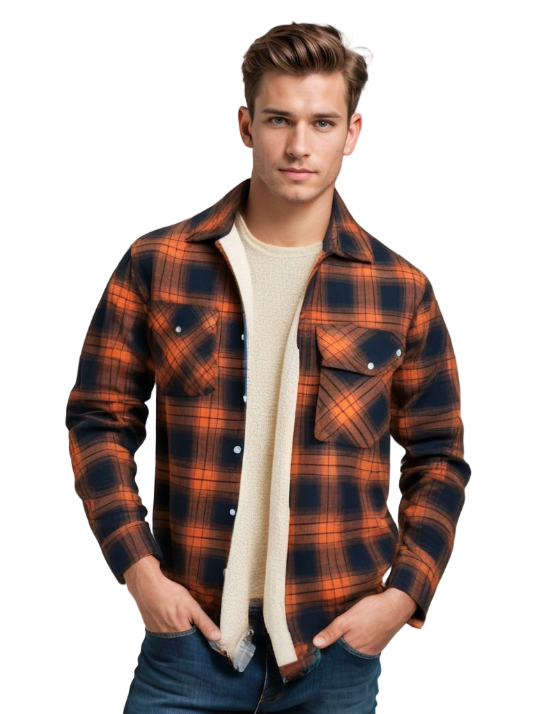Heren Geruit Fleece-gevoerd Jack met Knoopsluiting 0