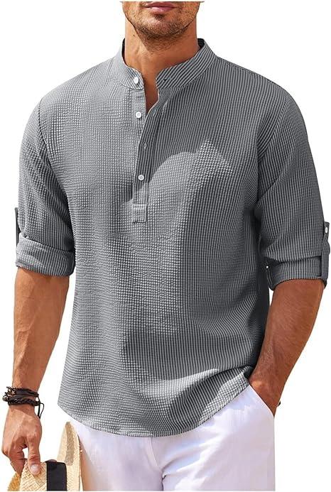 Heren Henley Shirt Lange Mouwen Rol-Up Casual 0