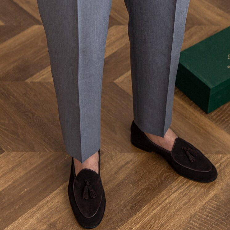 Heren Hoge Taille Broek Tailored Fit Wolmix Gepofte Voorkant 6