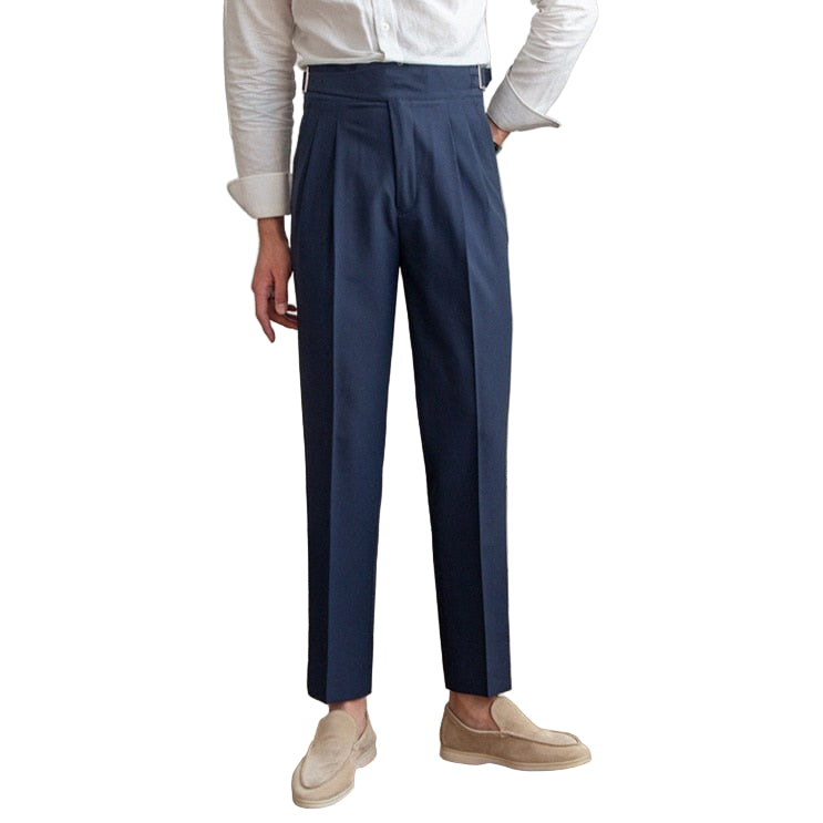 Heren Hoge Taille Broek Tailored Fit Wolmix Gepofte Voorkant 9