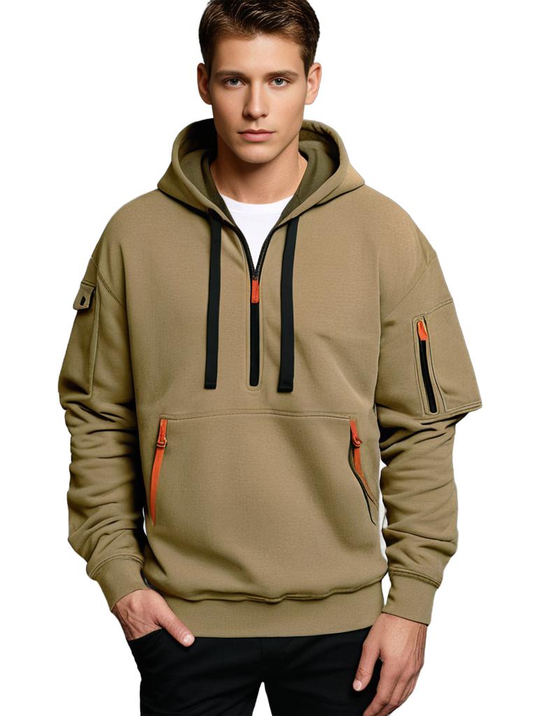 Heren Hoodie Half Zip met Utility Details 0