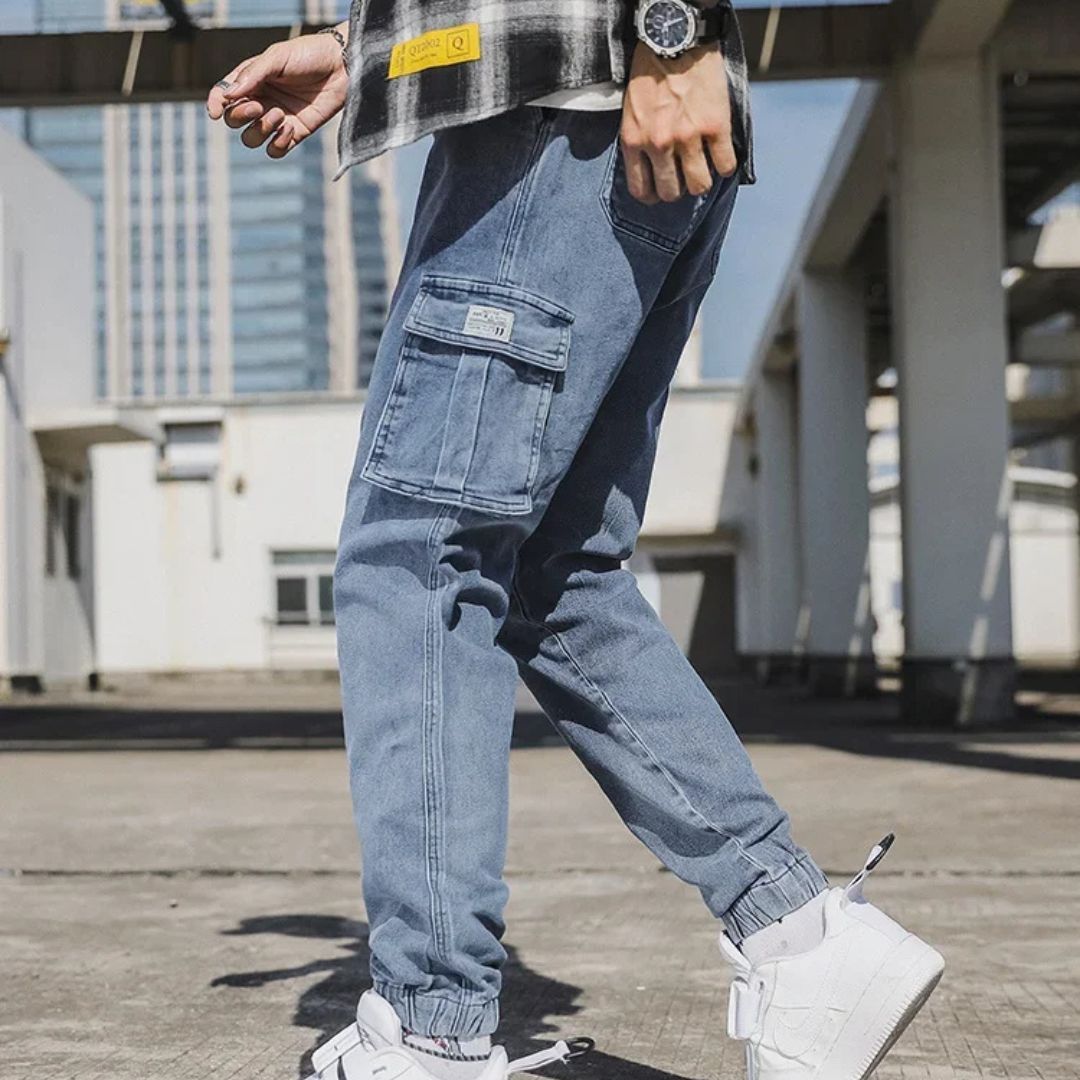 Heren Jogging Broeken Casual Denim Met Meerdere Zakken 1